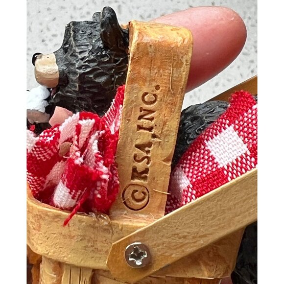 Black Bear In Basket Christmas Ornament With Red Ribbon By KSA Inc. NIB - Picture 5 of 10